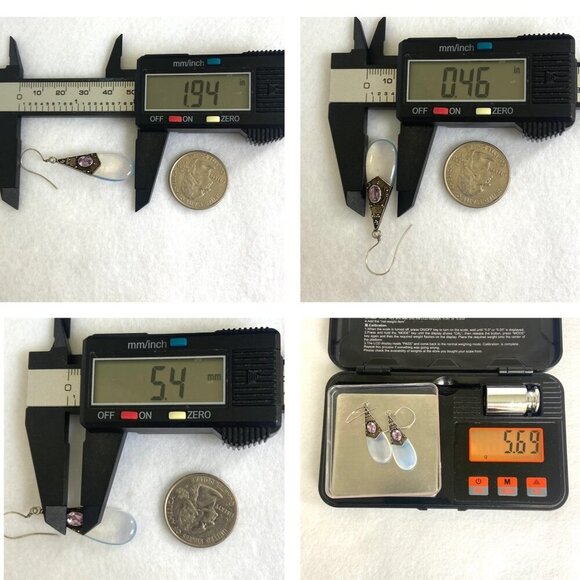 Sterling Silver 925 Oval Bezel Set Amethyst & Opalite Teardrop Dangle Earrings - Picture 10 of 16